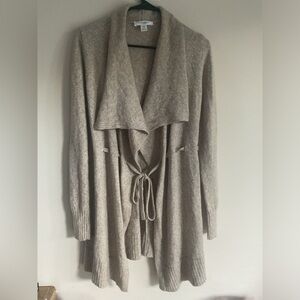 Cozy Beige Motherhood Maternity Knit Cardigan with Adjustable Belt — Size M